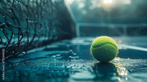 A tennis ball on a court. © Aris Suwanmalee