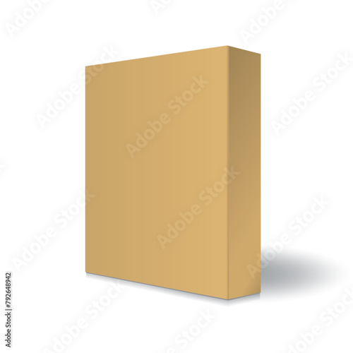 Blank brown kraft paper or cardboard rectangle box mockup template. Isolated on white background with shadow. Ready to use for your business. Vector illustration.
