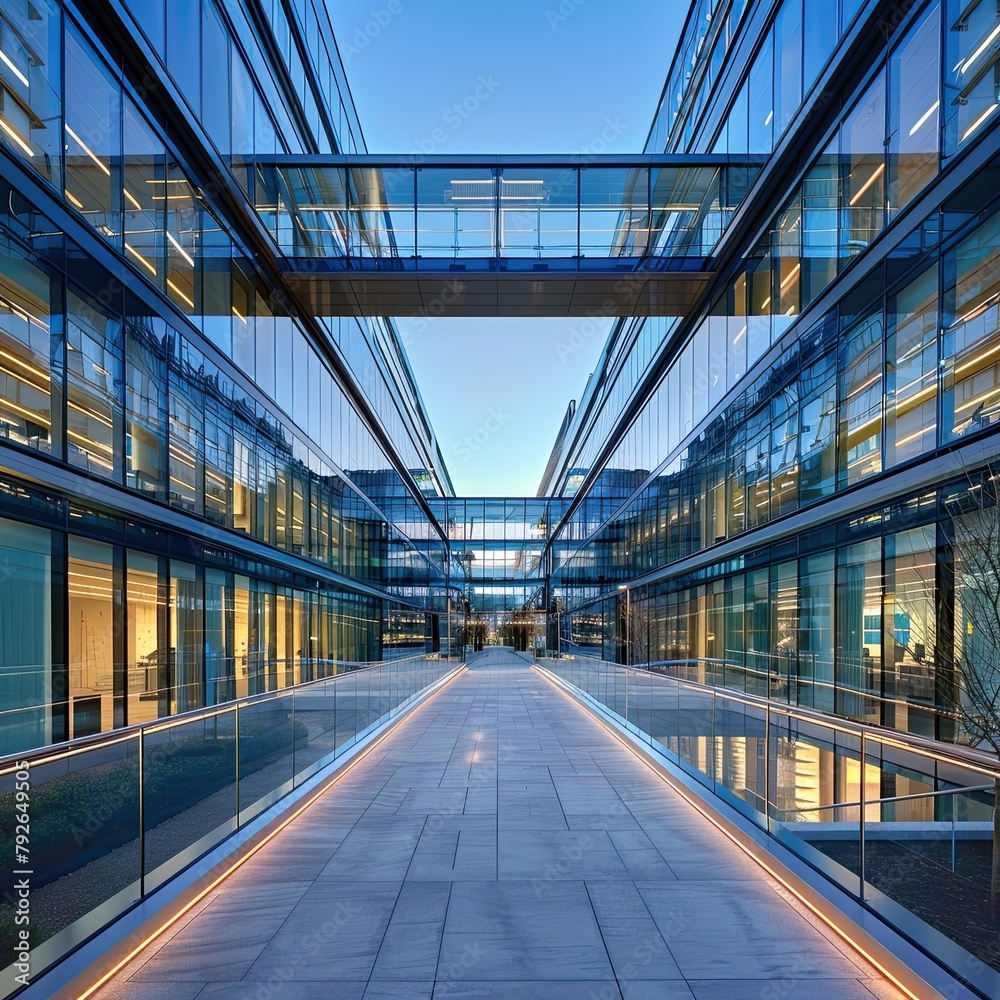 Glass and metal building in an office complex