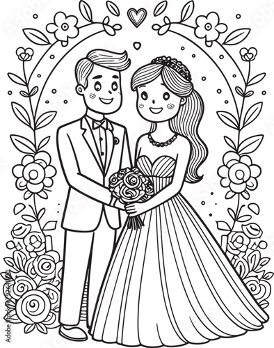 cartoon wedding love kawaii cute doodle illustration logo