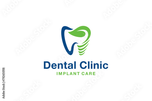 Leaf and dental implant logo design for dental health care clinic.