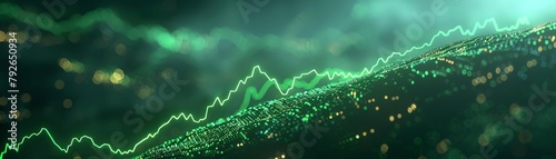 A dynamic display of a stock market dashboard with a neon green growth chart sharply ascending, set against a dark background, symbolizing rapid financial growth and positive market trends