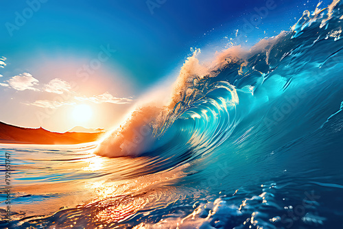 Morning Beach Wave Forming Serene Ocean Scene in Sunrise photo