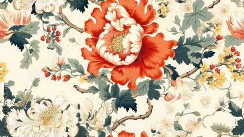 Vintage floral card. Beautiful garden flowers. Peonies, roses, tulips, lily, hydrangea on black background. SEAMLESS PATTERN