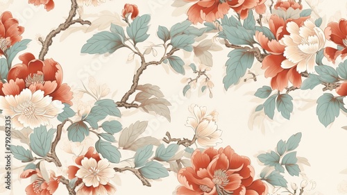 Vintage floral card. Beautiful garden flowers. Peonies, roses, tulips, lily, hydrangea on black background. SEAMLESS PATTERN