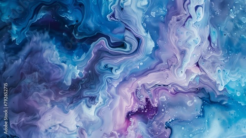 Liquid titanium is spread thin resembling a nebula in space with wispy swirling textures and subtle blue and purple hues