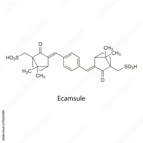 Ecamsule flat skeletal molecular structure used as Sunscreen. Vector illustration scientific diagram. photo