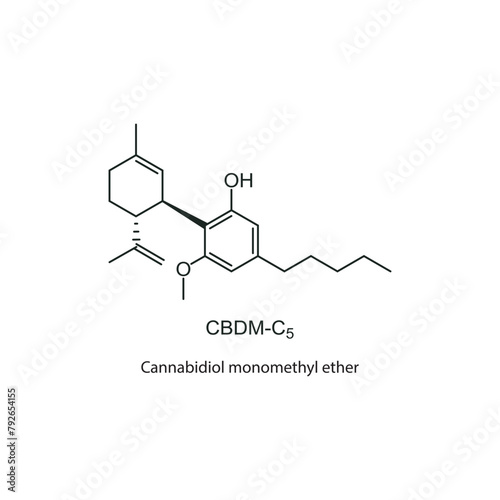 Cannabidiol monomethyl ether skeletal structure diagram. compound molecule scientific illustration on white background. photo