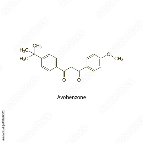 Avobenzone flat skeletal molecular structure used as Sunscreen. Vector illustration scientific diagram. photo