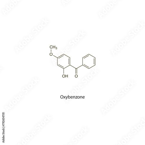 Oxybenzone flat skeletal molecular structure used as Sunscreen. Vector illustration scientific diagram.