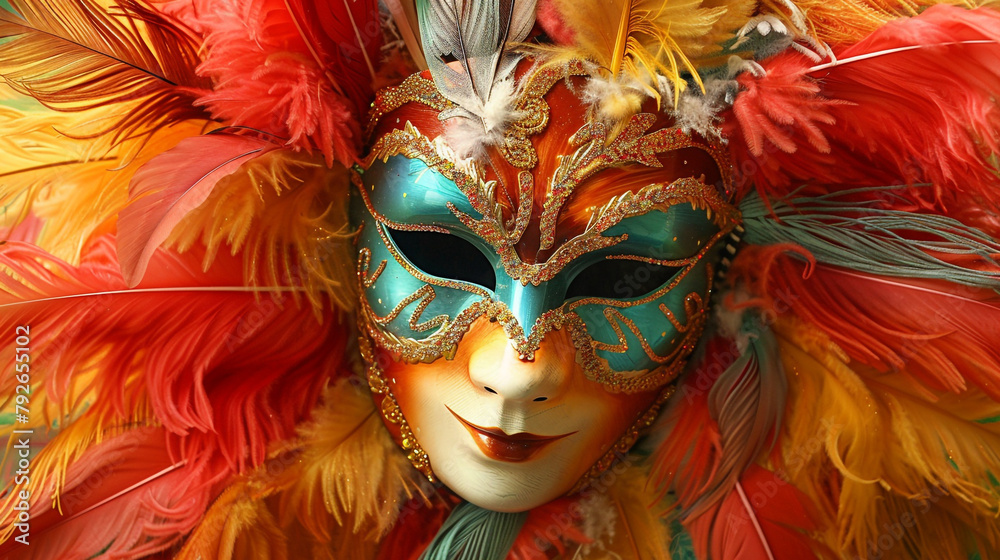 A jubilant Carnival mask adorned with feathers, ready for your festive declaration.