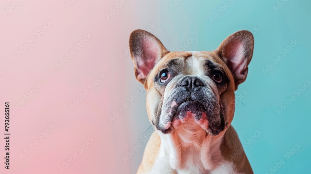 Adorable Bulldog with Comically Quizzical Expression Sitting Backwards