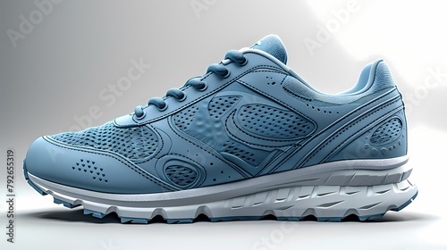 A versatile and practical athletic shoe mockup in cool blue, placed on a solid gray background, highlighting its performance features and comfort, all captured in HD to emphasize its func