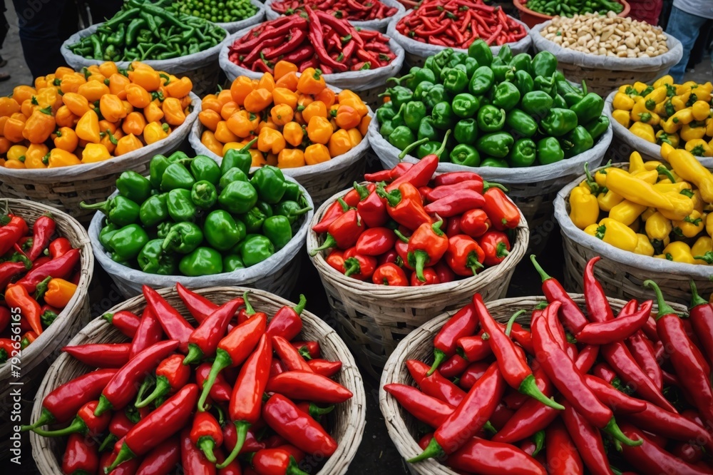 Spicy peppers in a market