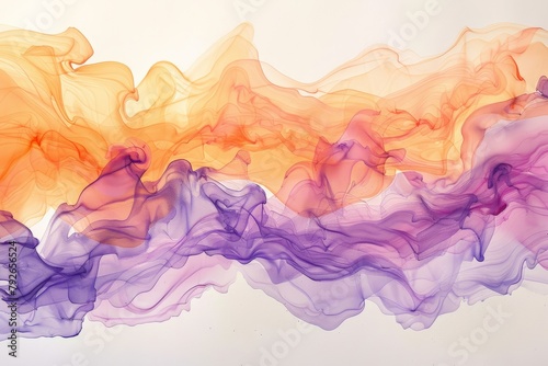 Elegant whisps of orange and purple ink in suspension, creating an abstract and dreamy visual. High quality illustration