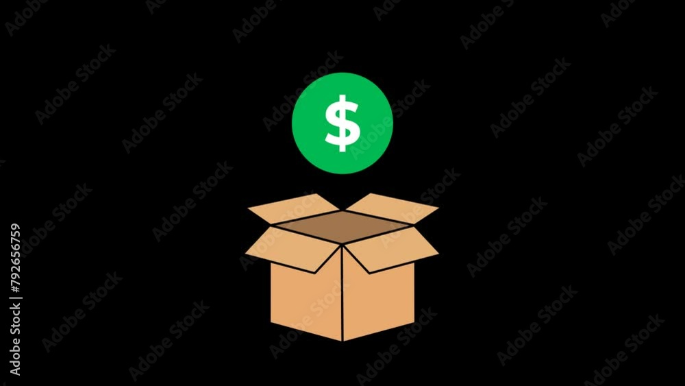 Dollar on shipping box Animation with transparent background Dollar on shipping box Animation with transparent background