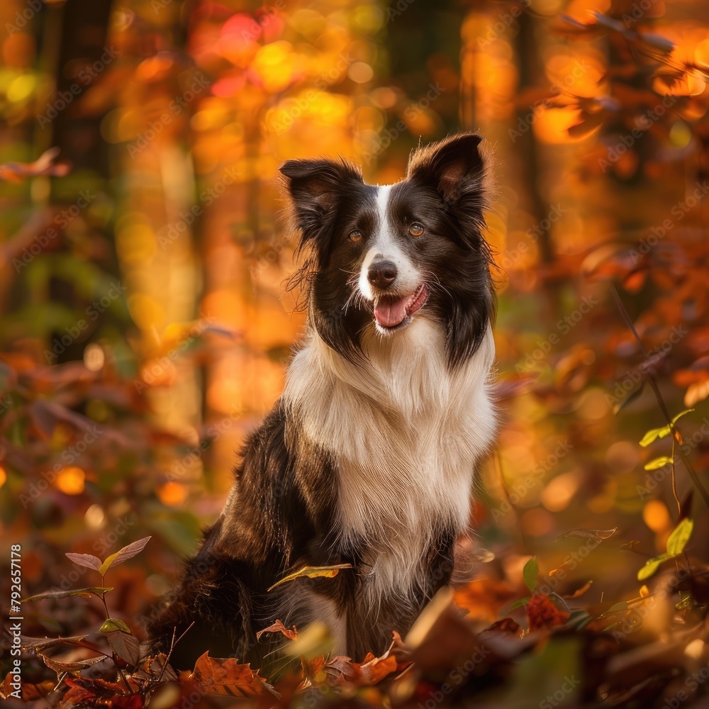 Majestic Border Collie sitting gracefully in the dense forest