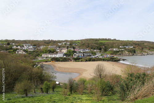 A view across the beautiful beach at Aberporth, Ceredigion, Wales, UK. photo