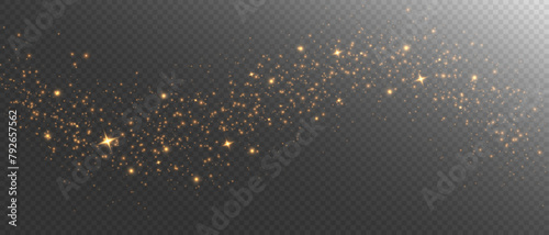 The light of gold dust. A stunning bokeh light effect background png. A gorgeous Christmas glowing dust background. A beautiful yellow flickering glow with confetti bokeh light and particle motion. photo