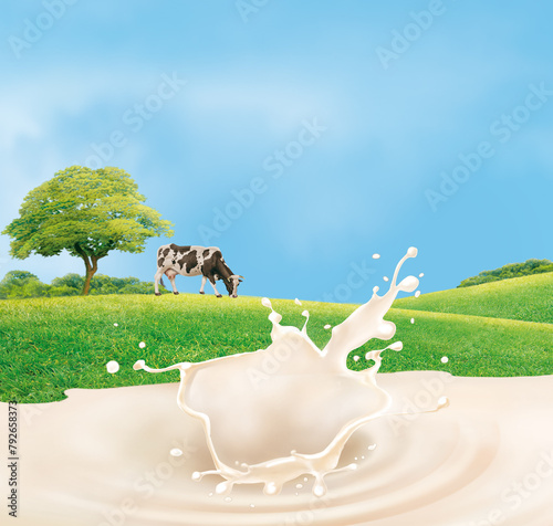 vache laitière, ferme, animal, champ, bétail, giclé de lait, Franc, du dos, de face, gazon, prairie, agricultura, exploitation laitière, blanc, lait, alpage, vert, noir, agriculture, mollet, nature, p