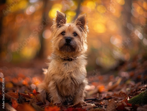 Graceful Cairn Terrier Relaxing in Lush Forest Setting