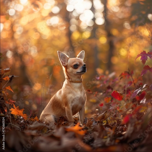 Graceful Chihuahua sitting in dense forest with elegance © Bionic