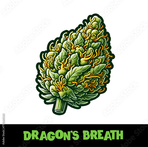 Vector Illustrated Dragon's Breath Cannabis Bud Strain Cartoon (ID: 792661560)