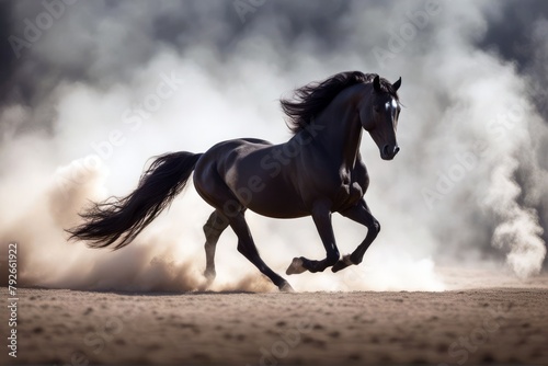 'smoke rearing horse black spanish rear andalusia fast stunning half face fury rebellious closeup glistering shine side profile mist fog portrait playful play bridle purebred equine grey male animal1' photo