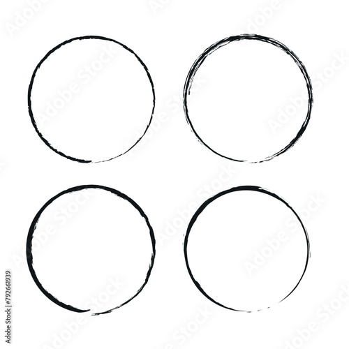 Four vector circles on a white background. Circles drawn with a black brush on a white background. Vector circles of black color in the eps 10 graphic illustration. Art & Illustration eps 10