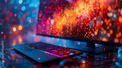 A close-up image of a high-resolution computer monitor with vibrant colors and sharp details, displaying a captivating digital image on a solid background photo