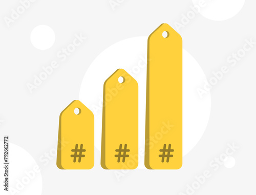 Best trending hashtags on social media app. Popular top viral hashtags chart. Hashtag Social Media Marketing vector illustration isolated on white background