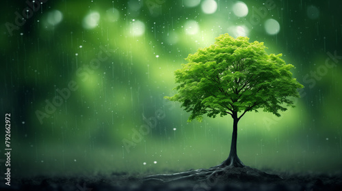 green tree in rain  © qaiser