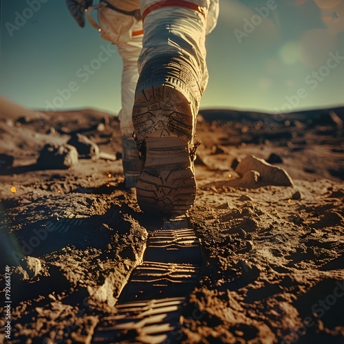 A Footstep of Reality and Imagination - Astronaut's First Steps on the Pastel Moon Surface photo