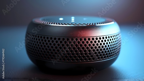 A close-up image of a portable Bluetooth speaker with a sleek and compact design, capturing the essence of wireless audio on a solid background photo