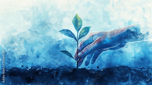Illustration of a hand planting a green plant in the ground