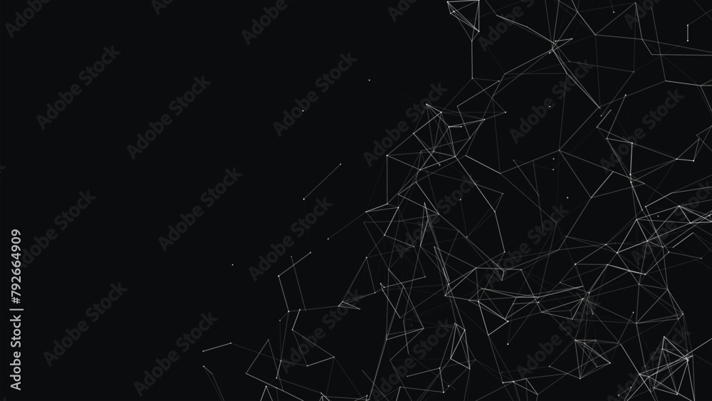 Abstract digital connection, made of dots and lines. Technology background. Network connection structure. Digital background. Black and white polygonal space. 3D vector illustration.