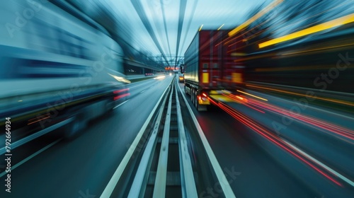 Long exposure of trucks on the highway speeding
