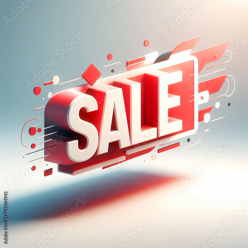 Bold 3D style Sale Text, Red and White, Dynamic Graphic Design on a white background photo