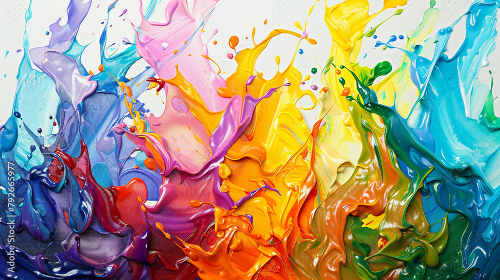 Vibrant oil paint splashes intertwining in a dance of colors - obrazy, fototapety, plakaty 