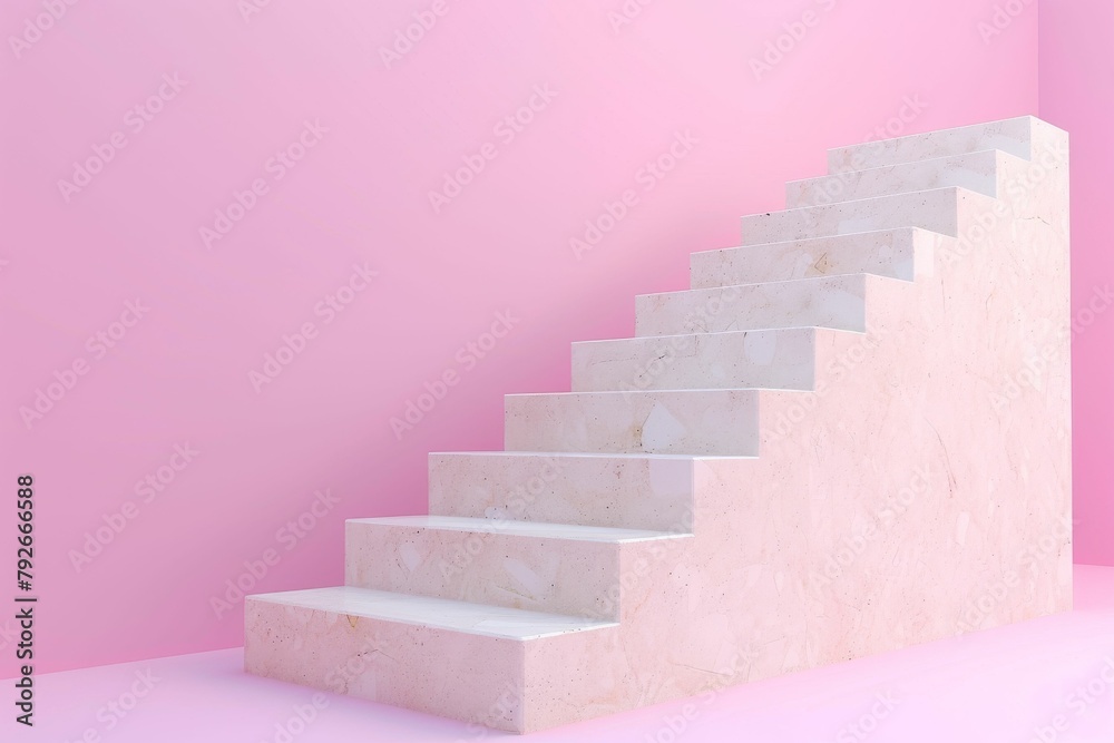 Obraz premium Pastel-hued abstract stairs under a bright sky, casting soft shadows. Beautiful simple AI generated image in 4K, unique.