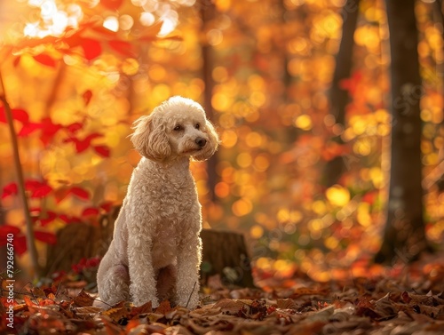 Elegant Poodle Sitting in Lush Forest Clearing