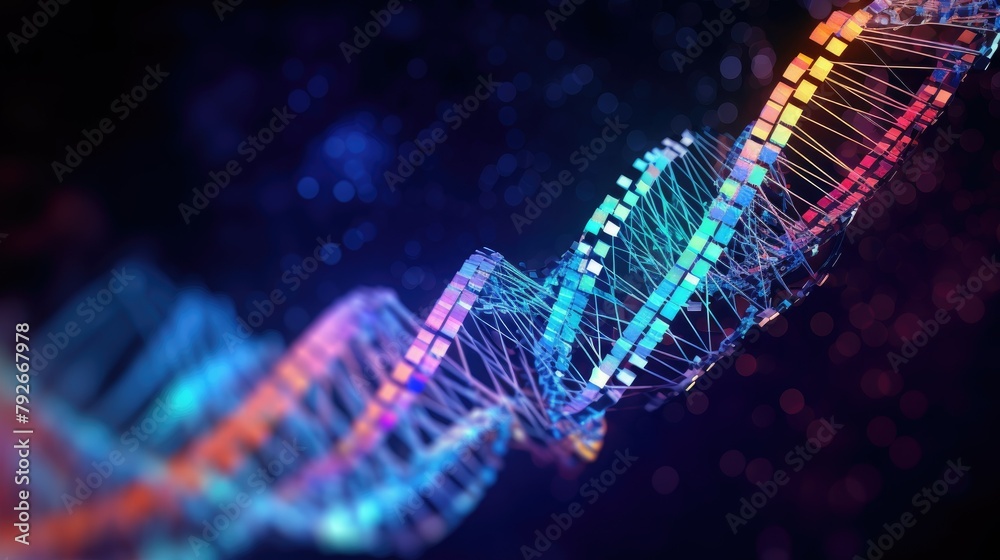 Abstract DNA helix composed of digital code Abstract DNA helix composed of digital code