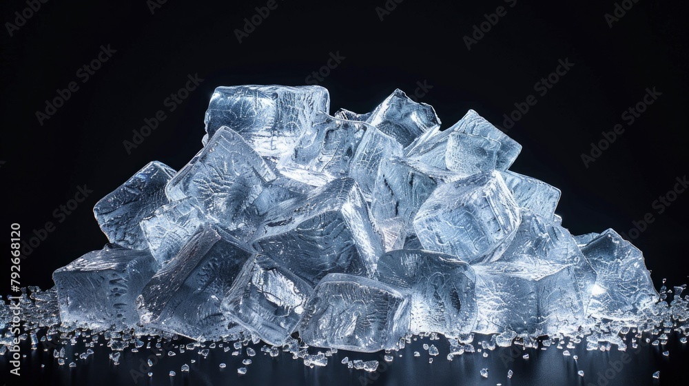 Stack of transparent ice cubes on a black background Stack of transparent ice cubes on a black background