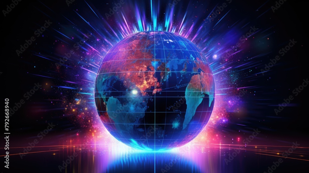 Abstract holographic globe surrounded by digital data streams, global connectivity Abstract holographic globe surrounded by digital data streams, global connectivity