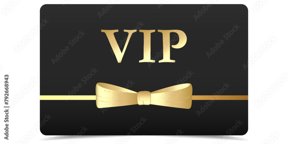 Vip. Vector black banner with gold vip text. Vector illustration on black background. Luxury gift card. Certificate with gold text. Golden VIP. Luxury template design. 