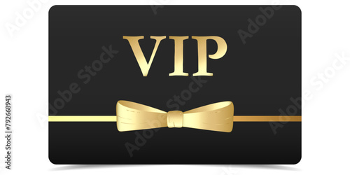 Vip. Vector black banner with gold vip text. Vip label. Vector illustration. Vip and black background. Luxury gift card. Certificate with gold text. Golden VIP. Luxury template design. Vector black  (ID: 792668943)
