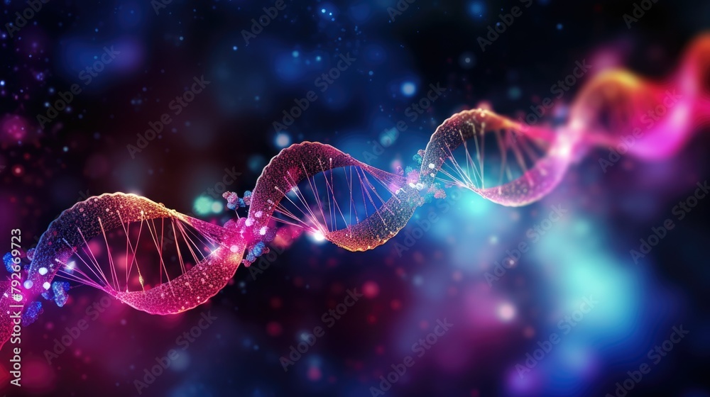 Digital DNA strands forming abstract patterns and structures