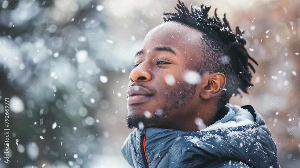 Portrait of an African American person in winter day. Portrait of an African American person in winter day.
