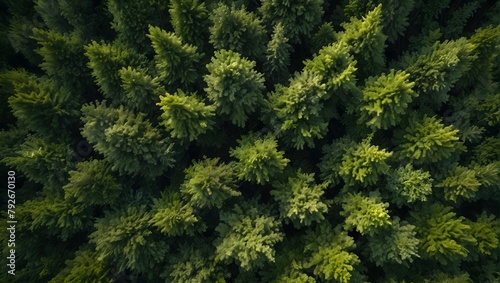 Drone s aerial perspective showcasing lush green forest canopy  capturing CO2 absorption. Natural green backdrop promoting carbon neutrality and the concept of achieving net Generative AI