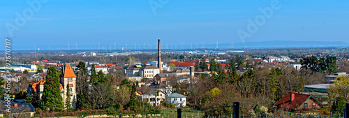panoramic view from Bath Voeslau across the southern Viennes basin until the Leitha mountains on the horizon, Austria